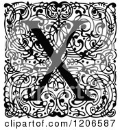 Clipart Of A Vintage Black And White Monogram X Letter Over Swirls Royalty Free Vector Illustration