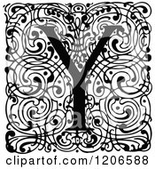 Poster, Art Print Of Vintage Black And White Monogram Y Letter Over Swirls