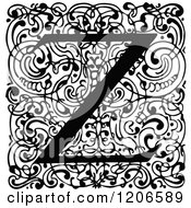 Poster, Art Print Of Vintage Black And White Monogram Z Letter Over Swirls