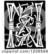 Clipart Of A Vintage Black And White Monogram Letter N Royalty Free Vector Illustration