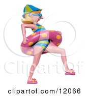 3d Swimming Girl In A Bathing Suit And Pink Inner Tube