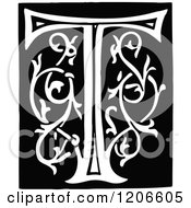 Clipart Of A Vintage Black And White Monogram Letter T Royalty Free Vector Illustration