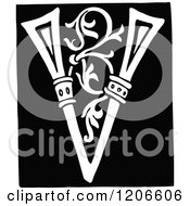 Clipart Of A Vintage Black And White Monogram Letter V Royalty Free Vector Illustration