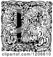 Clipart Of A Vintage Black And White Monogram L Letter Over Swirls Royalty Free Vector Illustration
