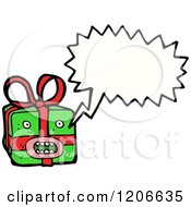 Cartoon Of A Christmas Gift Speaking Royalty Free Vector Illustration