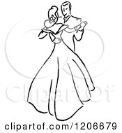 Clipart Of A Vintage Black And White Couple Dancing Royalty Free Vector Illustration