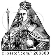 Clipart Of Vintage Black And White Queen Elizabeth The First Royalty Free Vector Illustration