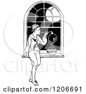 Poster, Art Print Of Vintage Black And White Boy Blowing Bubbles By A Window