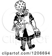 Clipart Of A Vintage Black And White Girl Playing With A Doll Royalty Free Vector Illustration