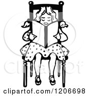 Clipart Of A Vintage Black And White Girl Reading Royalty Free Vector Illustration
