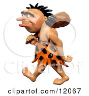 3d Caveman Walking With A Club Over His Shoulder