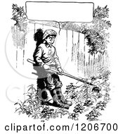 Poster, Art Print Of Vintage Black And White Grumpy Gardening Boy