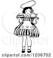 Poster, Art Print Of Vintage Black And White Little Girl Carrying A Tray
