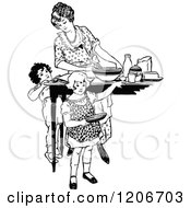 Poster, Art Print Of Vintage Black And White Mother Cooking With Her Children