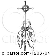 Clipart Of A Vintage Black And White Church Boy Royalty Free Vector Illustration