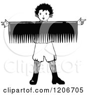 Poster, Art Print Of Vintage Black And White Boy Holding A Giant Comb Sign