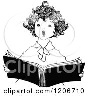 Clipart Of A Vintage Black And White Singing Angelic Boy Royalty Free Vector Illustration