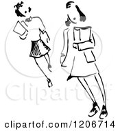 Clipart Of Vintage Black And White School Girls Royalty Free Vector Illustration