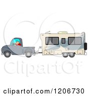 Poster, Art Print Of Man Driving A Pickup Truck And Hauling A Camper Trailer