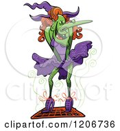 Cartoon Of A Sexy Halloween Witch With Her Skirt Blowing Upwards Royalty Free Vector Clipart