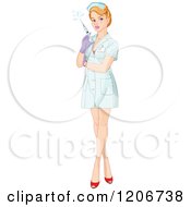 Cartoon Of A Sexy Nurse Squirting Liquid From A Syringe Royalty Free Vector Clipart