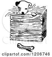 Poster, Art Print Of Vintage Black And White Puppy In A Box