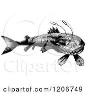 Clipart Of A Vintage Black And White Funny Fish Royalty Free Vector Illustration