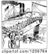Clipart Of Vintage Black And White Soldiers Boarding A Ship Royalty Free Vector Illustration