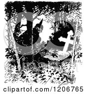 Clipart Of A Vintage Black And White Soldier And Grave Royalty Free Vector Illustration