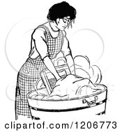 Clipart Of A Vintage Black And White Woman Washing Laundry Royalty Free Vector Illustration by Prawny Vintage