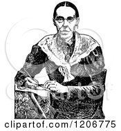 Clipart Of A Vintage Black And White Lady Writing Royalty Free Vector Illustration