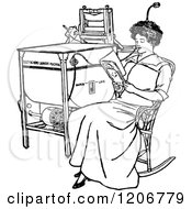 Poster, Art Print Of Vintage Black And White Woman Reading By An Antique Laundry Machine