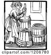 Clipart Of A Vintage Black And White Domestic Woman Royalty Free Vector Illustration