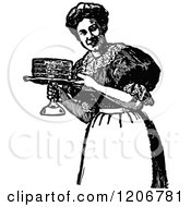 Poster, Art Print Of Vintage Black And White Maid Serving A Cake