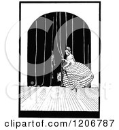 Poster, Art Print Of Vintage Black And White Lady Pulling Back Curtains On Stage