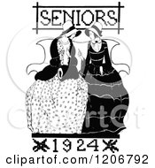 Clipart Of A Vintage Black And White Women With Seniors 1924 Text Royalty Free Vector Illustration