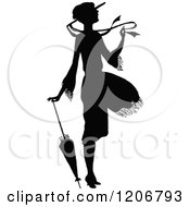 Vintage Black And White Silhouetted Woman In A Breeze With An Umbrella