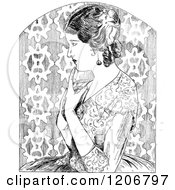 Clipart Of A Vintage Black And White Lady In A Thoughtful Pose Royalty Free Vector Illustration