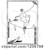 Poster, Art Print Of Vintage Black And White Ballerina Tight Rope Walking Over An Alligator