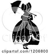 Clipart Of A Vintage Black And White Lady With An Umbrella Royalty Free Vector Illustration