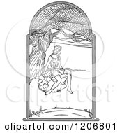 Clipart Of A Vintage Black And White Lady Through A Window Scene Royalty Free Vector Illustration