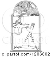 Clipart Of A Vintage Black And White Nude Dancer Through A Window Scene Royalty Free Vector Illustration by Prawny Vintage