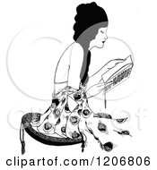 Clipart Of A Vintage Black And White Woman Reading Royalty Free Vector Illustration