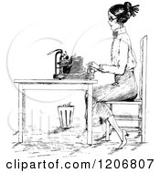 Clipart Of A Vintage Black And White Woman Typing At A Desk Royalty Free Vector Illustration by Prawny Vintage