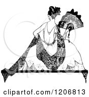 Clipart Of A Vintage Black And White Rear View Of An Elegant Lady With A Fan Royalty Free Vector Illustration by Prawny Vintage