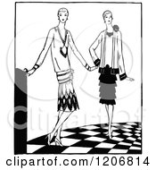 Clipart Of Vintage Black And White Fashionable Ladies Royalty Free Vector Illustration