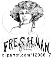 Clipart Of A Vintage Black And White Woman Holding Freshman Text Royalty Free Vector Illustration by Prawny Vintage
