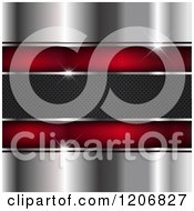 Clipart Of A 3d Shiny Chrome And Red Metal Background With Perforated Metal Royalty Free Vector Illustration