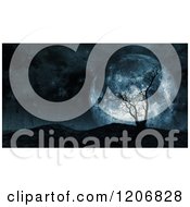 Clipart Of A Silhouetted Bare Tree And Full Moon At Night Royalty Free CGI Illustration