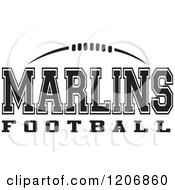 Clipart Of A Black And White American Football And MARLINS Football Team Text Royalty Free Vector Illustration